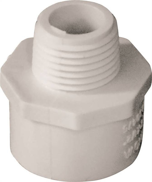 LASCO 436074BC Reducing Pipe Adapter, 1/2 x 3/4 in, MPT x Slip, PVC, White, SCH 40 Schedule