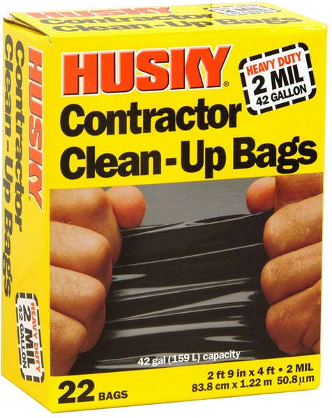 Husky HK42WC022B Contractor Clean-Up Bag, 42 gal Capacity, Poly, Black