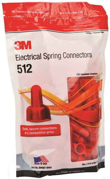 3M 512 Spring Connector, 20 to 8 AWG Wire, Nylon Housing Material, Red