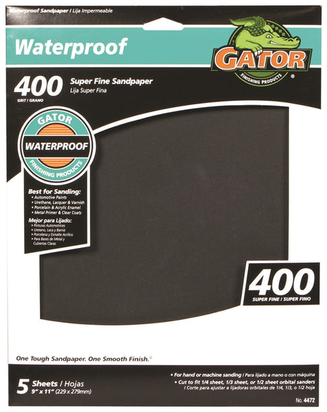 Gator 4472 Sanding Sheet, 9 in L, 11 in W, 400 Grit, Very Fine, Silicone Carbide Abrasive