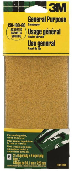 3M 9019 Sandpaper Sheet, 9 in L, 3.66 in W, Aluminum Oxide Abrasive, Paper Backing