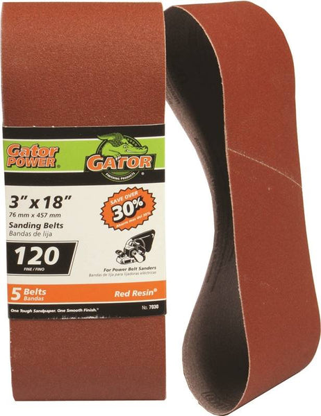 Gator 7030 Sanding Belt, 3 in W, 18 in L, 120 Grit, Fine, Aluminum Oxide Abrasive