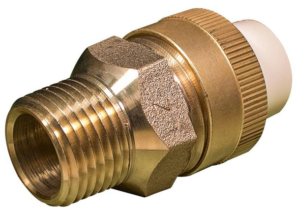 B & K 164-303NL Transition Pipe Adapter, 1/2 in, Solvent x MIP, Brass/CPVC