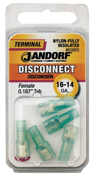 Jandorf 60865 Disconnect Terminal, 16 to 14 AWG Wire, Nylon Insulation, Copper Contact, Clear