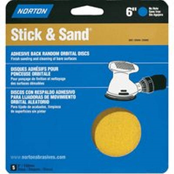 NORTON 48909 Sanding Disc, 6 in Dia, Coated, P120 Grit, Medium, Aluminum Oxide Abrasive, Paper Backing