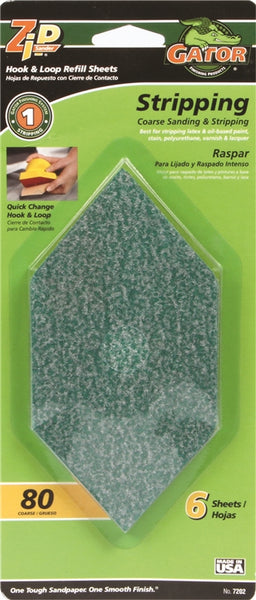 Gator Zip 7202 Refill Sheet, 6 in L, 3 in W, Medium, 80 Grit, Aluminum Oxide Abrasive