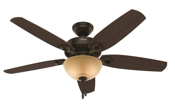 Hunter 53091 Ceiling Fan, 5-Blade, Brazilian Cherry/Stained Oak Blade, 52 in Sweep, 3-Speed, With Lights: Yes