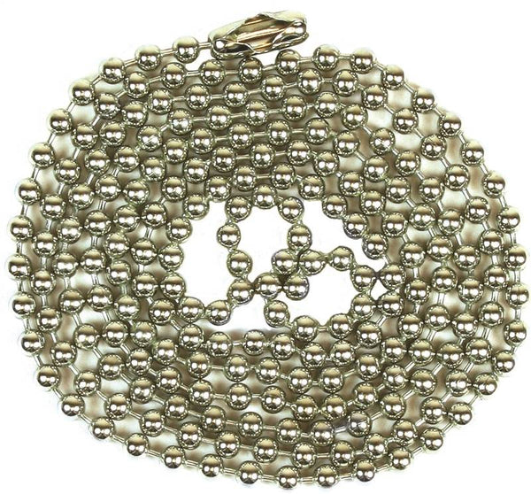 Jandorf 94991 Beaded Chain with Connector, 3 ft L, Steel, Nickel