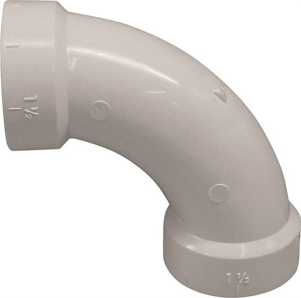 CANPLAS 192279 Long Sweep Pipe Elbow, 4 in, Hub, 90 deg Angle, PVC, White