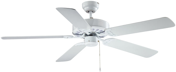 Boston Harbor Ceiling Fan, 5-Blade, White Housing, Bleached Oak/White Blade, 52 in Sweep, MDF Blade