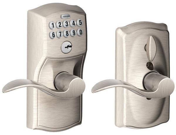 Schlage FE595V CAM/ACC 61 Keypad Lock with Flex-Lock, Metal, Satin Nickel, 2-3/8 x 2-3/4 in Backset