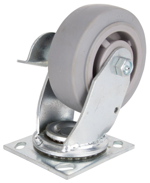 ProSource JC-T04 Swivel/Brake Caster, 5 in Dia Wheel, 2 in W Wheel, Thermoplastic Rubber Wheel, Gray, 450 lb