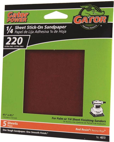 Gator 4072 Sanding Sheet, 4-1/2 in L, 4-1/2 in W, Extra Fine, 220 Grit, Aluminum Oxide Abrasive