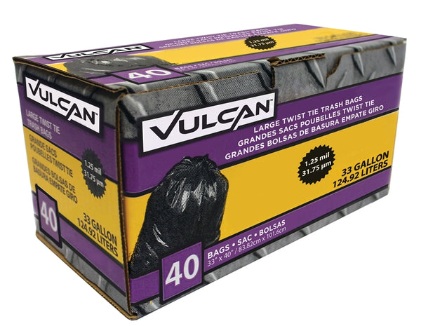 Vulcan FG-03812-11 Trash Bag, 33 gal Capacity, Black