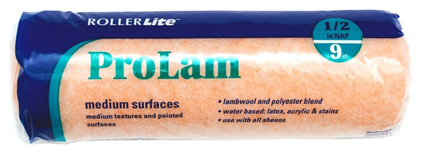 RollerLite ProLam 9KL050 Roller Cover, 1/2 in Thick Nap, 9 in L, Acrylic/Polyester/Wool Cover