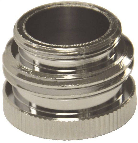 Danco 10509 Hose Aerator Adapter, 55/64-27 x 3/4 x 55/64-27 in, Male/GHTM x Female, Brass, Chrome Plated