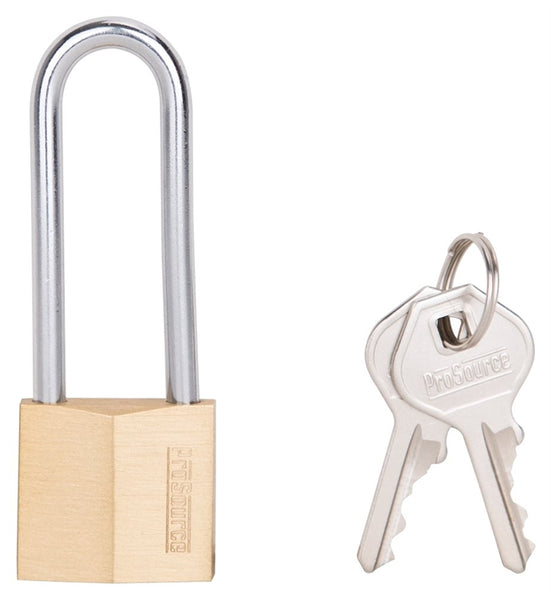 ProSource HD10032 Padlock, Long Shackle, 3/16 in Dia Shackle, 2-1/4 in H Shackle, Steel Shackle, Brass Body, Solid Brass