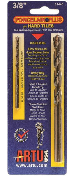 ARTU 01445 Drill Bit, 3/8 in Dia, 5-5/16 in OAL, Flat Flute, 2-Flute, 3/8 in Dia Shank, Straight Shank