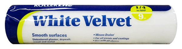 RollerLite White Velvet 9WV025 Roller Cover, 1/4 in Thick Nap, 9 in L, Dralon Cover, White