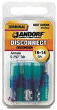 Jandorf 60862 Disconnect Terminal, 16 to 14 AWG Wire, Copper Contact, Blue