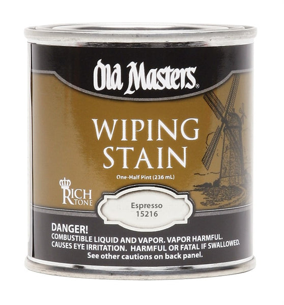 Old Masters 15216 Wiping Stain, Clear, Espresso, Liquid, 0.5 pt