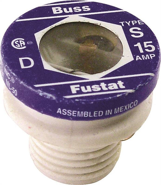 Bussmann S-15 Plug Fuse, 15 A, 125 V, 10 kA Interrupt, Low Voltage, Time Delay Fuse