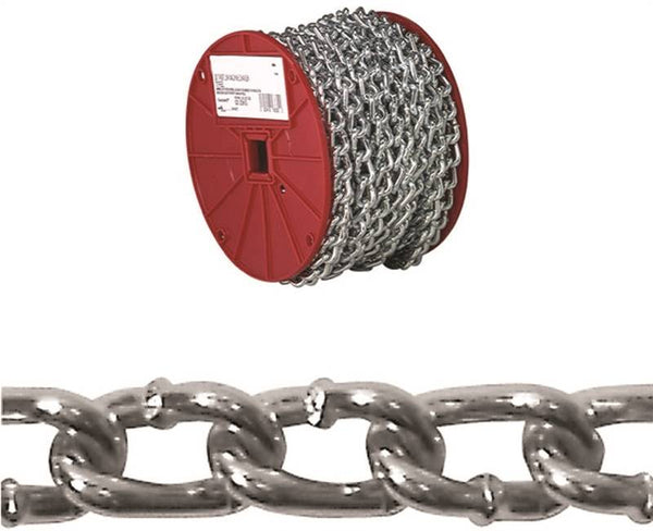 Campbell 0722527 Twist Link Coil Chain, #2/0, 70 ft L, 520 lb Working Load, Steel, Zinc