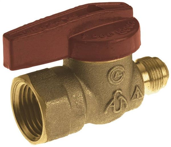 B & K 117-592 Gas Ball Valve, 9/16 x 1/2 in Connection, Flare x FPT, 200 psi Pressure, Manual Actuator, Brass Body