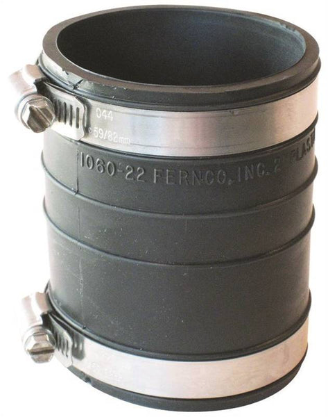 FERNCO P1060-22 Flexible Coupling, 2 in, Socket, PVC, Black, 4.3 psi Pressure