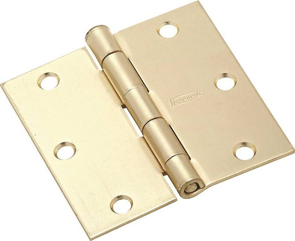 National Hardware N830-230 Door Hinge, Steel, Satin Brass, Non-Rising, Removable Pin, Full-Mortise Mounting, 50 lb