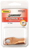 Jandorf 60774 Electrical Lug, 2/0 AWG Wire, 1/2 in Stud, Copper Contact, Brown