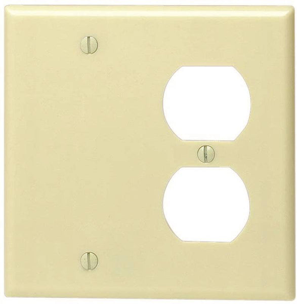 Leviton 86008 Combination Wallplate, 4-1/2 in L, 4-9/16 in W, 2 -Gang, Thermoset Plastic, Ivory, Smooth