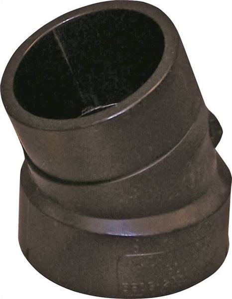 CANPLAS 102561BC Street Pipe Elbow, 1-1/2 in, Spigot x Hub, 22.5 deg Angle, ABS, Black