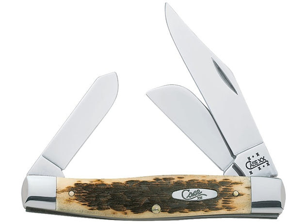 CASE 00204 Folding Pocket Knife, 3.3 in Clip, 2.3 in Sheep Foot, 2.2 in Spey L Blade, Chrome Vanadium Steel Blade