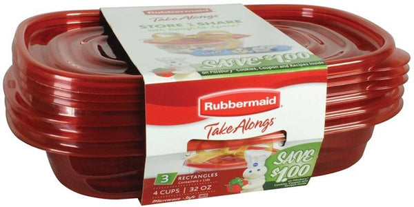 Rubbermaid TakeAlongs 7F55RETCHIL Food Storage Container, 4 Cups Capacity, Plastic, Clear, 4 in L, 7 in W, 10 in H