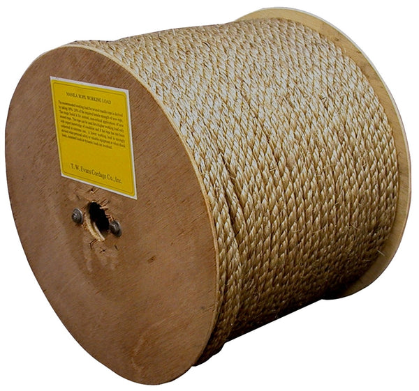 T.W. Evans Cordage 25-001A Rope, 1/4 in Dia, 1200 ft L, Manila, Natural