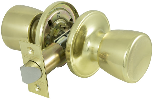 ProSource TS730V-PS Door Knob, Knob Handle, Metal, Polished Brass, 2-3/8 to 2-3/4 in Backset, 44 x 57 mm Strike