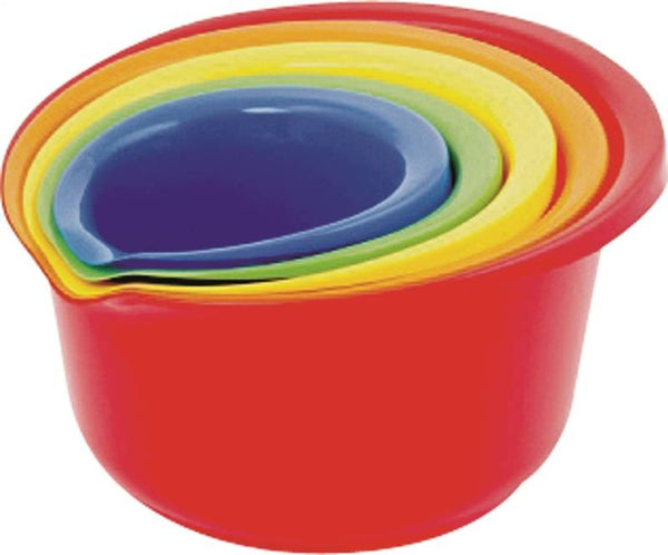 CHEF CRAFT 21663 Mixing Bowl Set, 0.9, 1.5, 2.5, 4, 5.5 qt Capacity, Plastic, Assorted