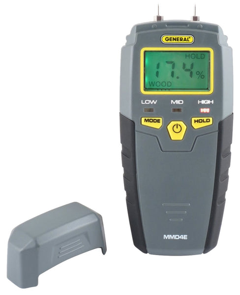 GENERAL MMD4E Moisture Meter, 5 to 50% Wood, 1.5 to 33% Building Materials, 0.1 % Accuracy, LCD Display