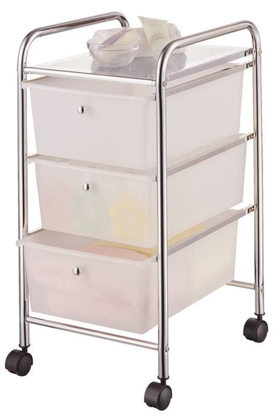 Simple Spaces G003-CH Storage Cart, 15-3/8 in OAW, 25-5/8 in OAH, 13 in OAL, 3-Shelf, White Shelf