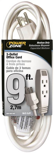 PowerZone Extension Cord, 16 AWG Cable, 5-15P Grounded Plug, 5-15R Grounded Receptacle, 9 ft L, 13 A, 125 V