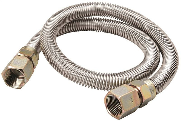 B & K G012SS151524RP Gas Connector, 3/4 in, FIP, Stainless Steel, 24 in L, 5/8 in OD