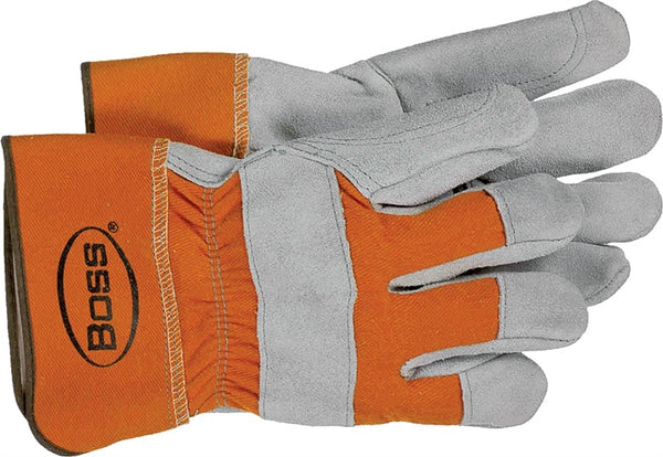BOSS 2393 Driver Gloves, Men's, L, Wing Thumb, Rubberized Safety Cuff, Gray/Orange