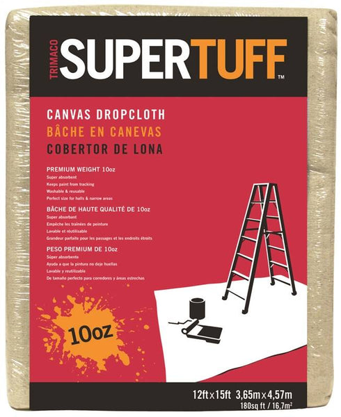 Trimaco SUPERTUFF 51123 Drop Cloth, 15 ft L, 12 ft W, Canvas, Tan