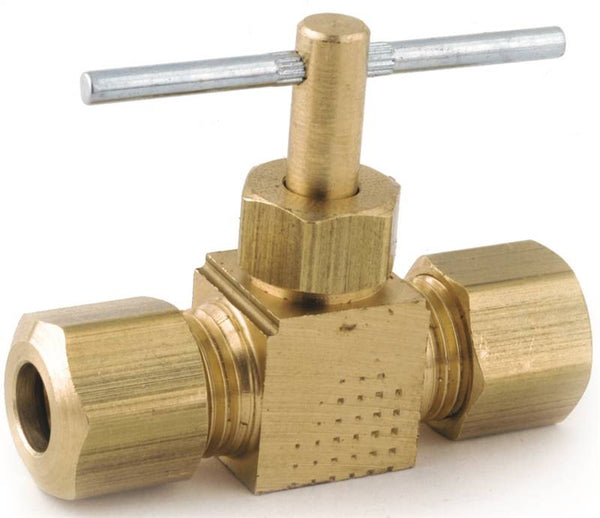 Anderson Metals 759106-06 Straight Needle Shut-Off Valve, 3/8 in Connection, Compression, Brass Body