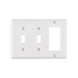 Leviton 80421-W Combination Wallplate, 4-1/2 in L, 6-3/8 in W, 3 -Gang, Thermoset Plastic, White, Smooth