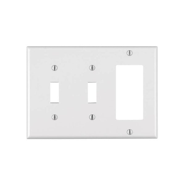 Leviton 80421-W Combination Wallplate, 4-1/2 in L, 6-3/8 in W, 3 -Gang, Thermoset Plastic, White, Smooth