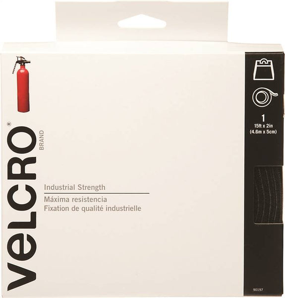 VELCRO Brand 90197 Fastener, 2 in W, 15 ft L, Nylon, Black, 10 lb, Rubber Adhesive