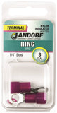 Jandorf 60789 Ring Terminal, 8 AWG Wire, 1/4 in Stud, Nylon Insulation, Copper Contact, Red