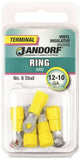 Jandorf 60840 Ring Terminal, 12 to 10 AWG Wire, #6 Stud, Vinyl Insulation, Copper Contact, Yellow